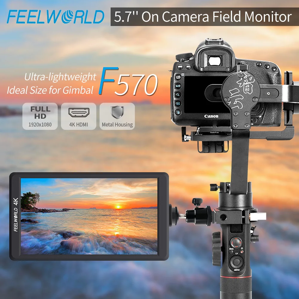 Feelworld F570 5," ips накамерный DSL полевой монитор Full HD 1920x1080 4K с HDMI входным выходом для стабилизатора карданный алюминиевый