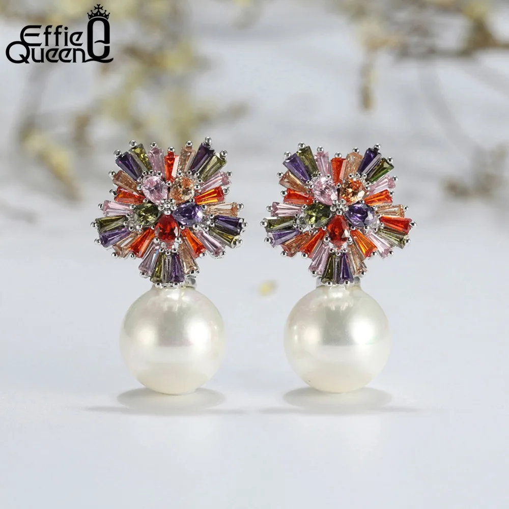 Effie Queen новые жемчужные серьги с большим цветком красочные цирконием кубической