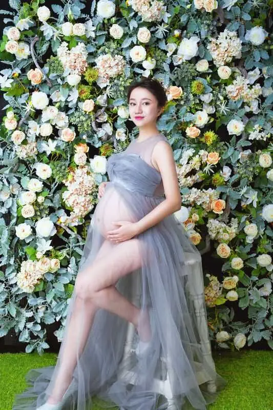Новая одежда для беременных фотография беременной женщины реквизит шифоновое платье серебристого и серого цвета романтическая фотосессия