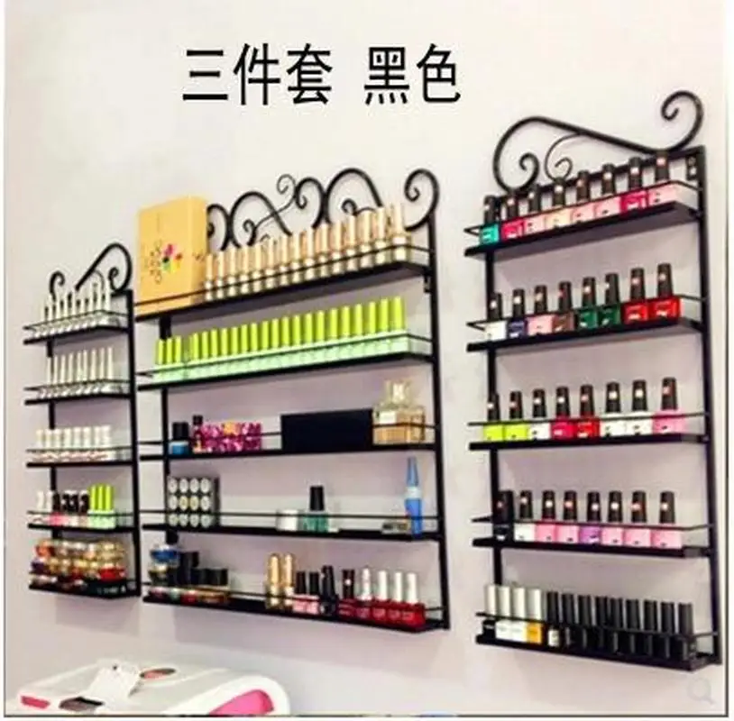 

3 Pcs/Set 5 Layer Iron Nail Polish Shelf Black Nail Shop Exhibition Shelf Nail Polish Display Wall Rack Makeup Organizer