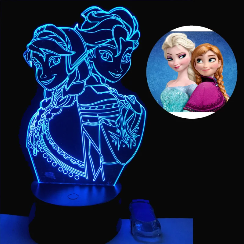 3D LED Ночник светильник Эльза/Анна девочка лампа для принцесс мультяшная фигура