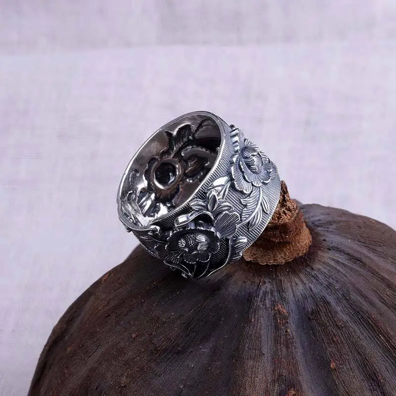 LouLeur Стерлинговое серебро 999 пробы, кольца в виде цветка, серебряные винтажные изысканные открытые кольца в виде цветка для женщин, праздничные украшения, подарок