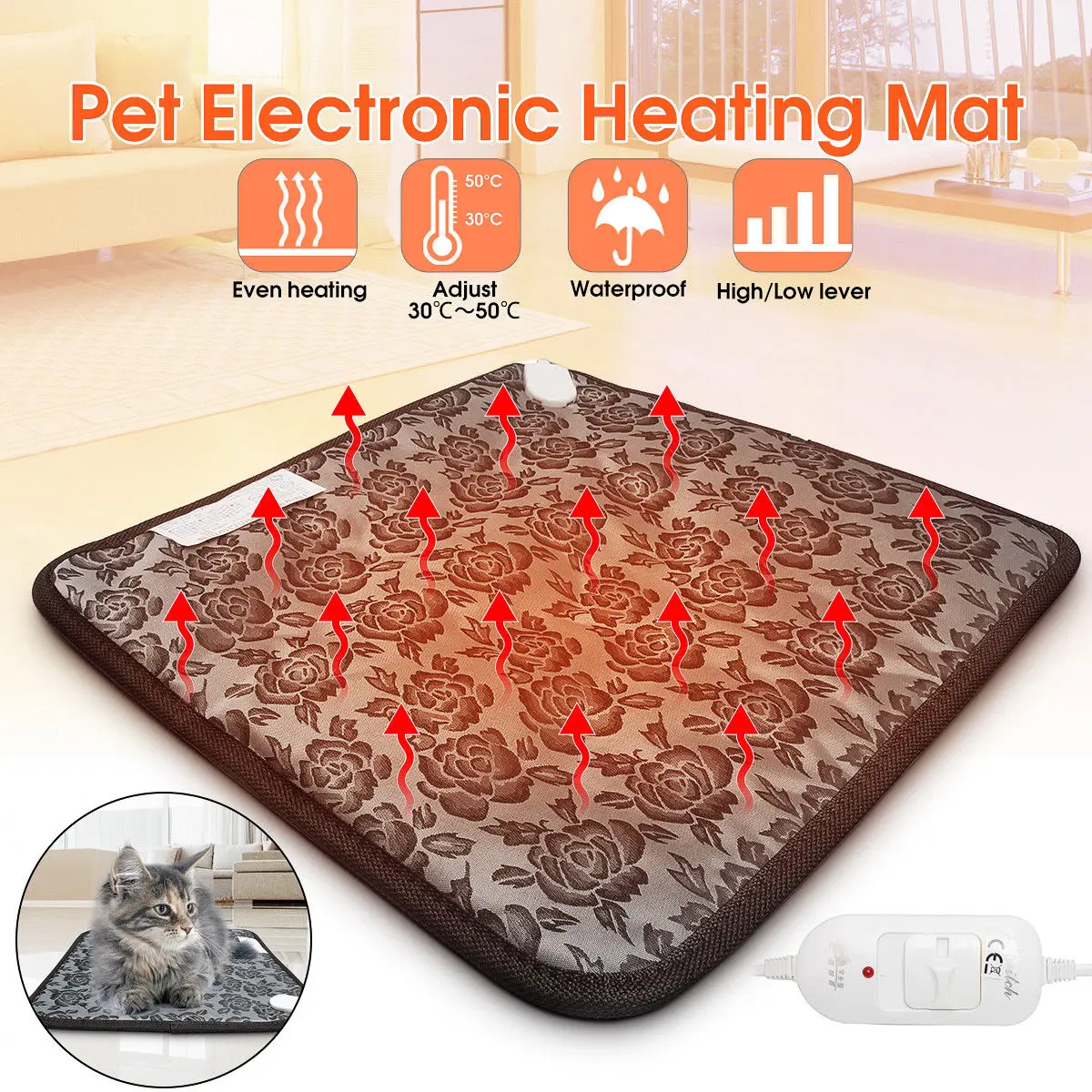 

Waterproof Pet Electric Pad Blanket Heat Dog Cat Warmer Mat Heating Mat Dog Cat Bunny Bed