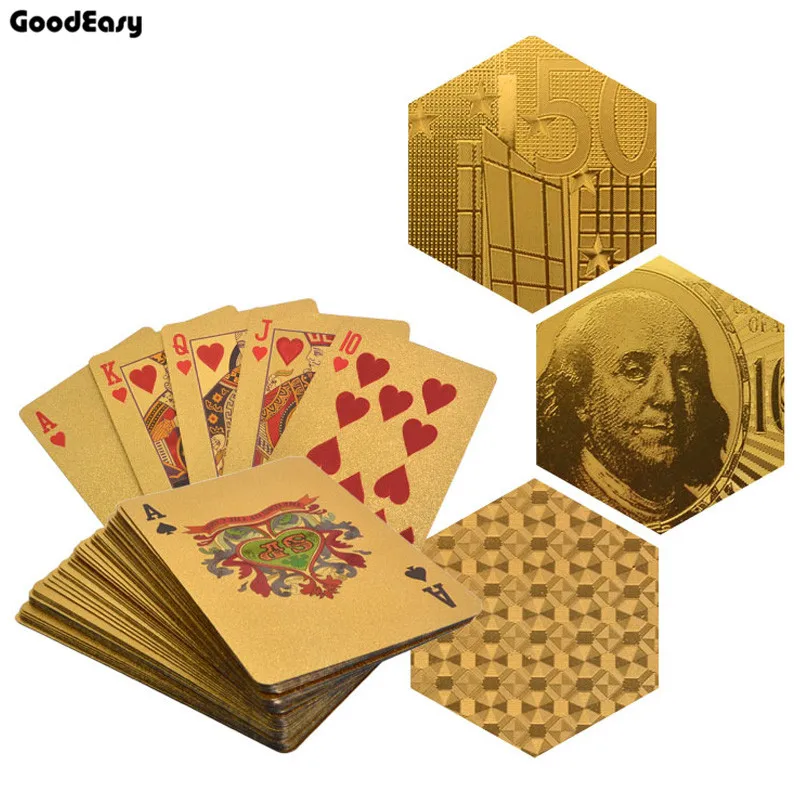 Роскошные игральные карты 24k pokers водонепроницаемые золотые фольга покер ПВХ