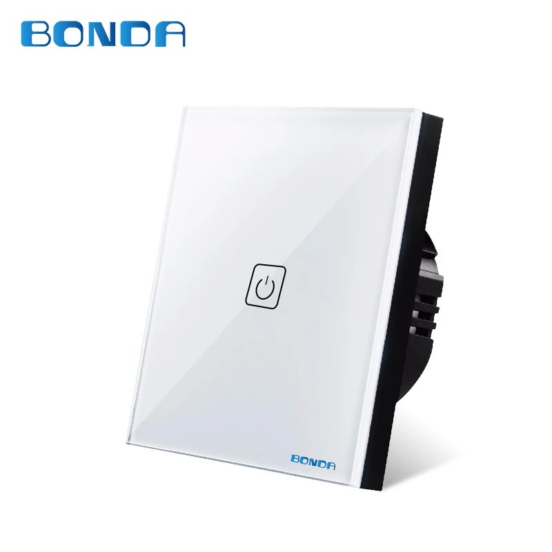 BONDA European standard touch wall switch tempered crystal glass panel sensor, touch screen, wall light switch AC110-220V