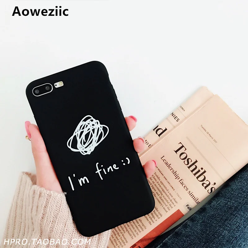

Aoweziic Hot Creativity personality i'm fine phone case For iPhone 7plus 8 6s X XS silicone male and female tide