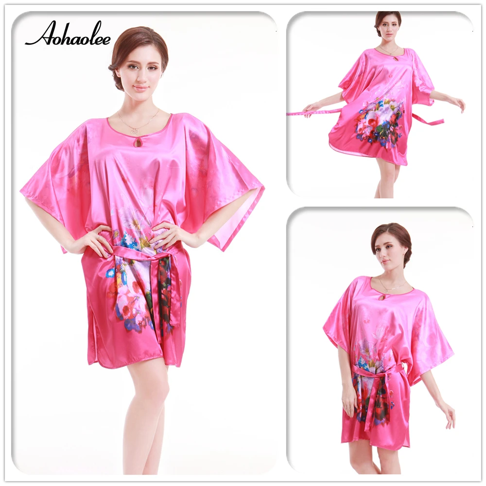 Ladies Silk Satin Nightgown Dress Women's Flower Pattern Night Gown