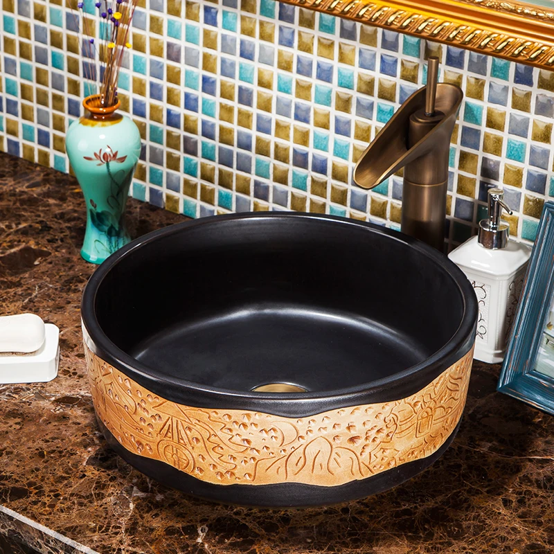 Europe style washbasin sink Jingdezhen Art Counter Top ceramic bathroom sink ceramic art wash basin for bathroom sinks (2) - 