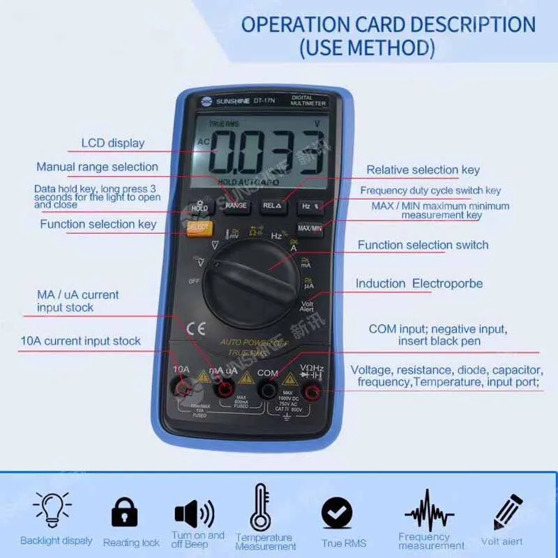 DT-17N Auto Range lcd display Multimeter Digital