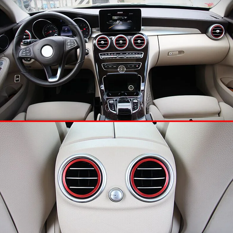 

For Benz C Class W205 2014 2015 2016 Aluminium Alloy Air Vent Outlet Ring Cover Red 7Pcs Car Accessories Stickers W4