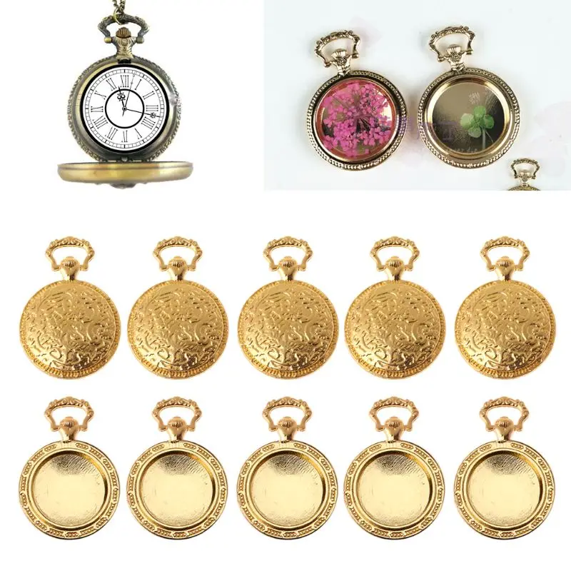 

10Pcs Pocket Watch Metal Frame Pendant Bezel Setting Cabochon Tray Resin Jewelry