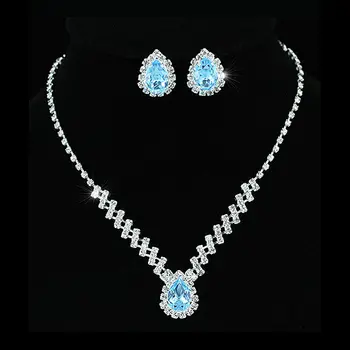 

Bridal Wedding Party Quality 5 Carat Blue Crystal Necklace Earrings Set CS1187