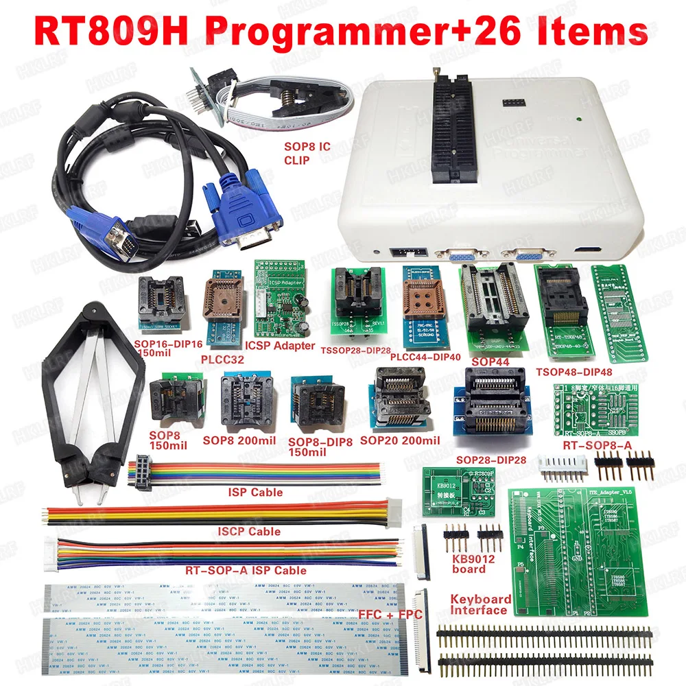 

Universal RT809H EMMC-Nand FLASH Programmer+26 Items SOP8 flash Adapter EMMC-NAND NOR better than RT809F Free shipping