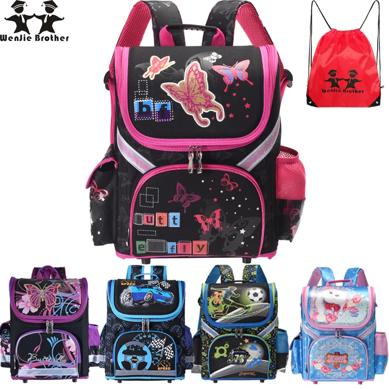 melhor Irmão wenjie borboleta Crianças Schoolbag Mochila EVA Dobrado Ortopédico Crianças Escola Bags Para Meninos e meninas Mochila Infantil