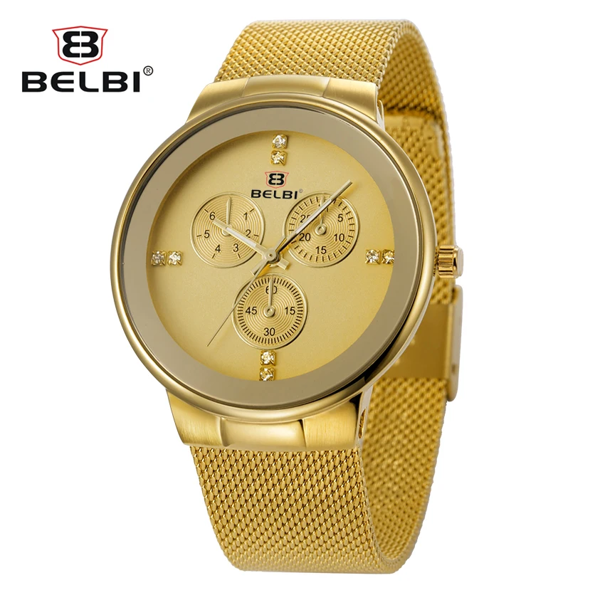 

2016 Belbi Fashion Quartz Watch Men Steel Mesh Wrist Watches Mens Quartz-Watch Casual Wristwatch Super-Thin Clock Relojes Hours