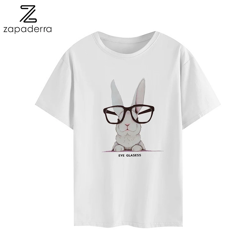

Clothes 2019 Tshirt Women Funny Cartoon Print Rabbit Tops Streetwear Shorts White Cotton T shirt Femme Plus Size T-shirt