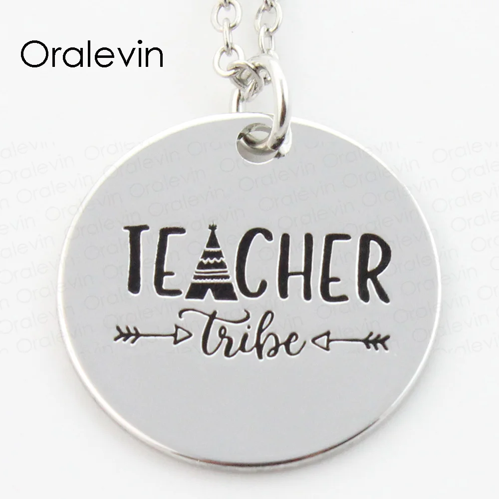 Wholesale TEACHER TRIBE Engraved Pendant Charms Custom Necklace Gift For Teacher Metal Stamped ...