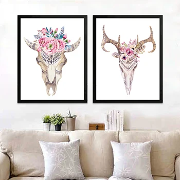 

2 Panels Male and Female deer head Animal pictures painting by numbers with kits Draw on canvas for hoom room art wall decor