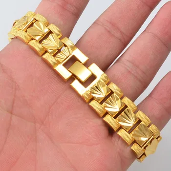 

Anniyo Heart Wide Bracelets for Women Men Gold Color Jewelry Arab African Gold Bangle Gift of Wife Husband #013307