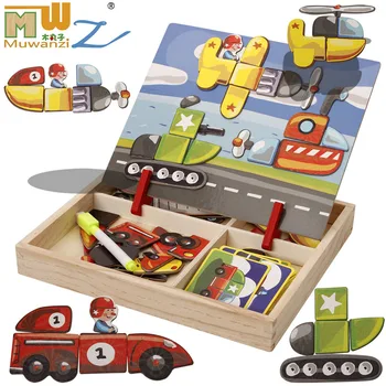 

MWZ Multifunctional Drawing Board Wooden Toys Educational Magnetic Puzzle Children Kids Jigsaw Toys