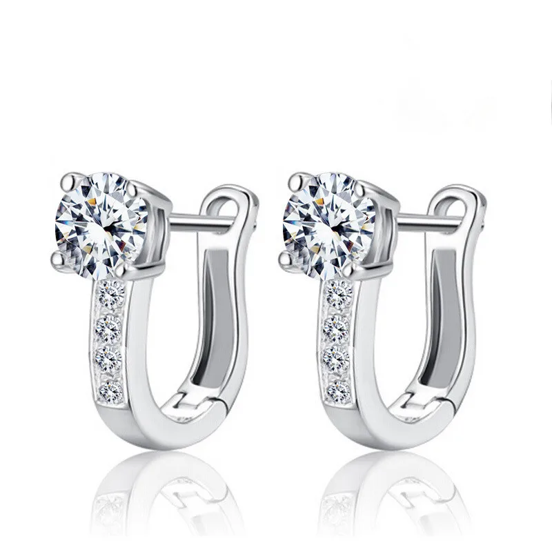 

real zircon setting Silver stamp brand Charm Stud Earring clip fashion Jewelry free drop shipping crystal charms women girl gift