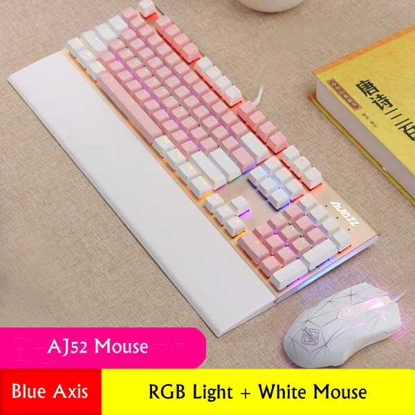 Ajazz AK40S PBT Edition эргономичная USB Проводная Механическая игровая клавиатура RGB/смешанный свет отсоединяемая Магнитная опора для рук синяя ось - Цвет: RGB White Mouse