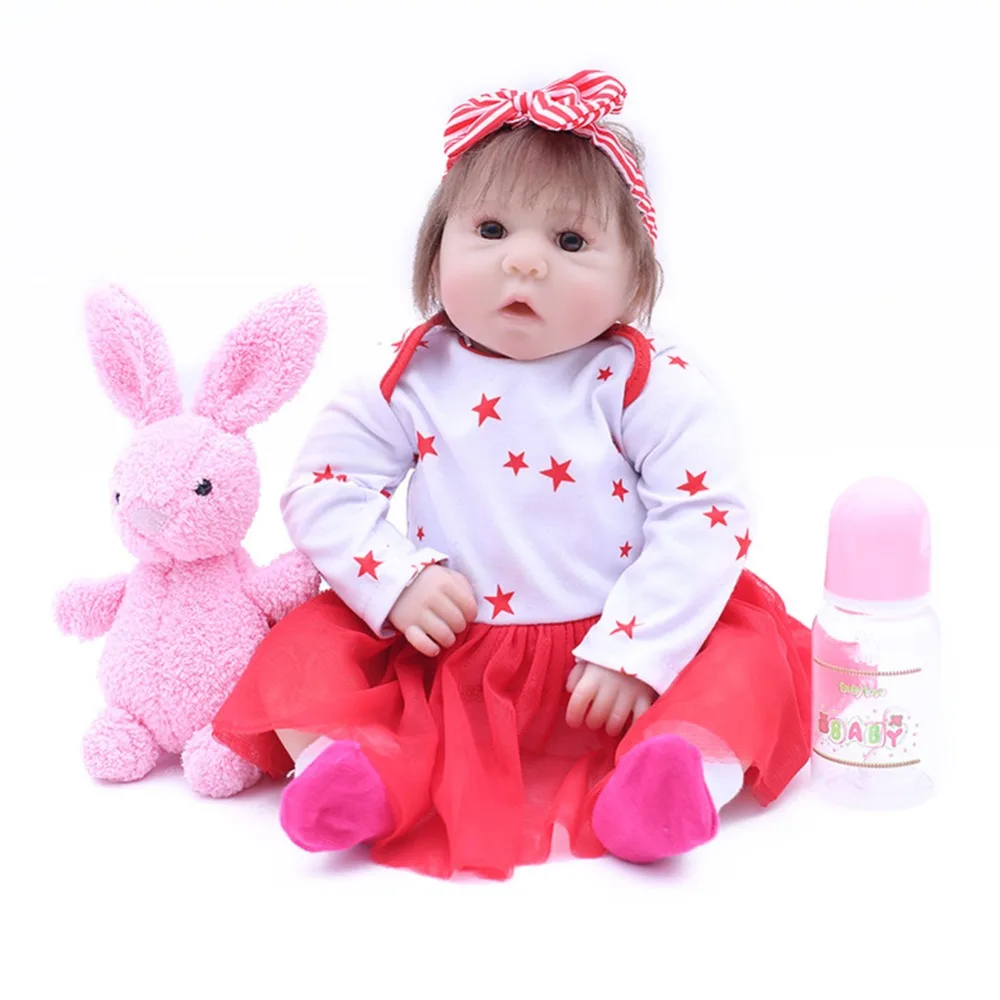 

SanyDoll 18 inch 44 cm Silicone baby reborn dolls, doll reborn Lovely dress Doll Christmas gift