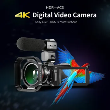 

ORDRO AC3 4K Ultra HD 60FPS Video Camera with Wifi External Microphone Wide Angle Lens and Lens Hood 3.0 LCD touch TFT screen
