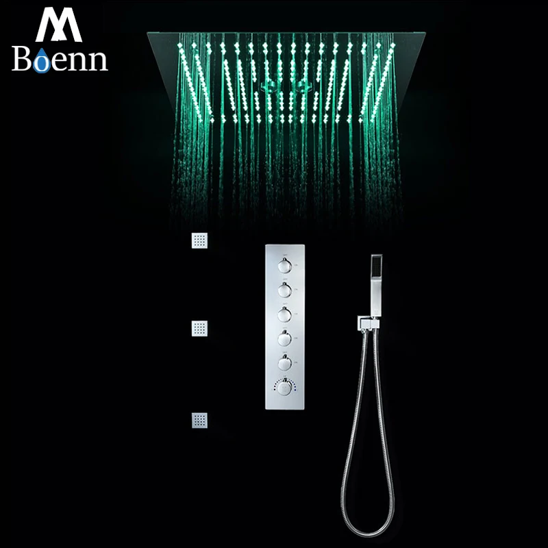 Bathroom Thermostatic Shower Faucets Embedded Ceiling Mounted Rainfall Misty Shower Head Big Rain LED Shower Set 40cm Led Shower Bathroom Thermostatic Shower Faucets Embedded Ceiling Mounted Rainfall Misty Shower Head Big Rain LED Shower Set 40cm Led Shower