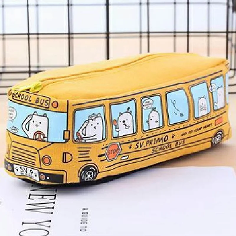 Creative Student Stationery Small Animal Bus Pencil Bag Bus Pencil Box Male And Female Canvas Large Capacity Pencil Case