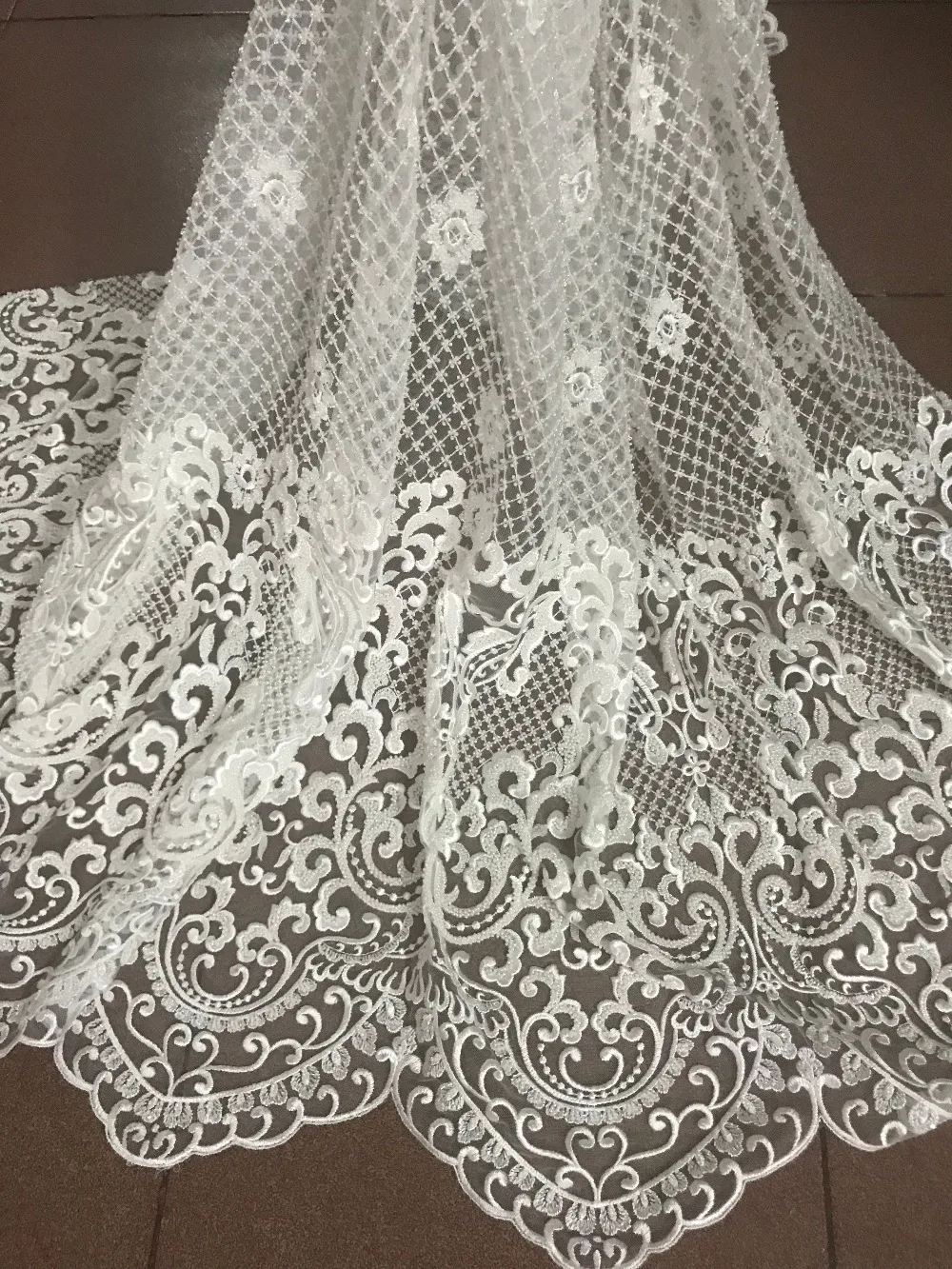 

embroidered tulle mesh lace fabric top selling ZH-101422 african french lace fabric for show dress