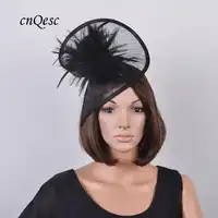 New BLACK church hat Sinamay fascinator bridal headpiece with feather flower for Ascot,Kentucky Derby,wedding,party