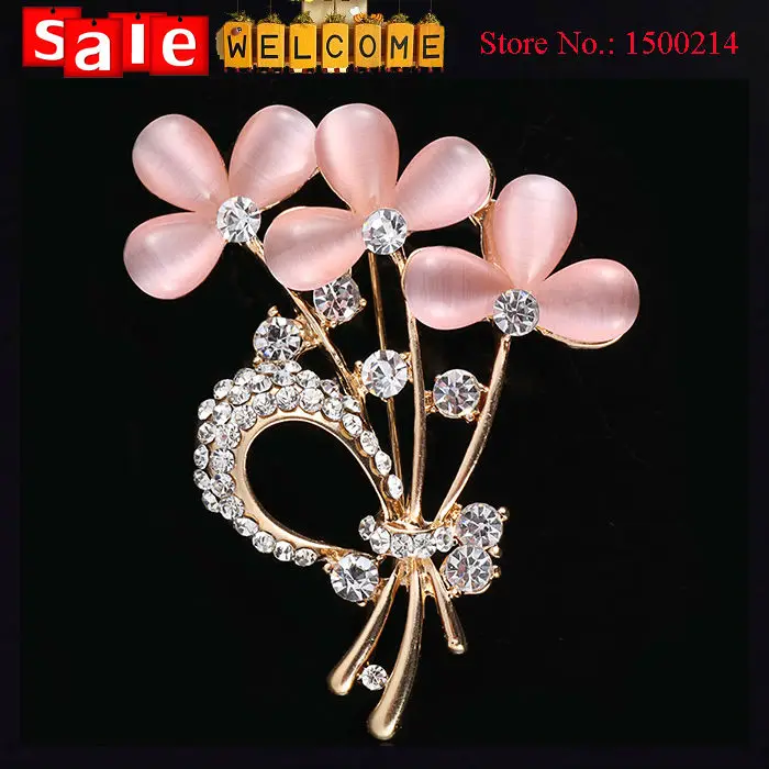 Gold Plated Luxury Opal Crystal Rhinestone Long Brooch Pin Leaf Bridal Wedding Bouquet Crystals Costume Suit Dress Hat Jewelry