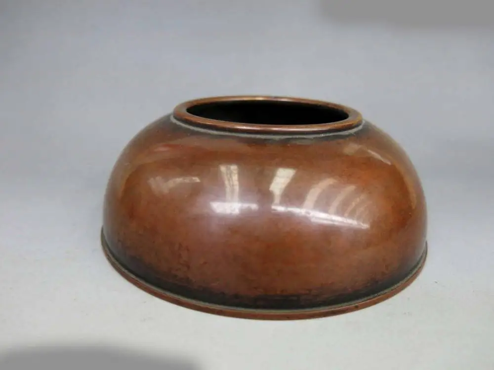 

China pure red copper fine Simple Bowl Incense burner censer Statue A(0505)