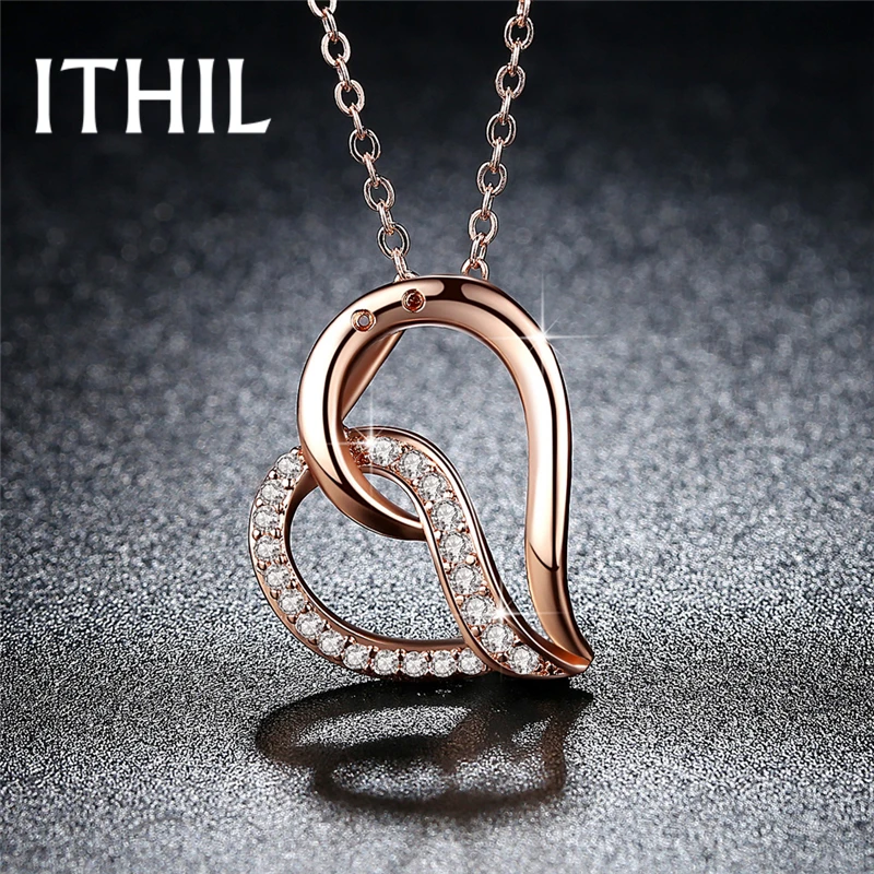 

ITHIL Heart Pendant Necklace For Women Cubic Zirconia Rose Gold Silver Color Chain Necklaces Fashion Crystal Jewelry Girl Gift