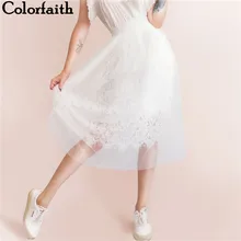 Colorfaith, новинка, Женская длинная юбка, винтажная сетка, кружево, высокая талия, бальное платье, плиссированная юбка-пачка, женская элегантная юбка SK1689