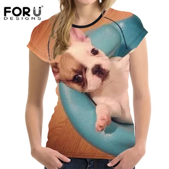 

FORUDESIGNS Summer Women T-shirt 3D French Bulldog Animal Woman TopTshirts Breath Female Shirt O Neck Short Sleeve Tees Clothes