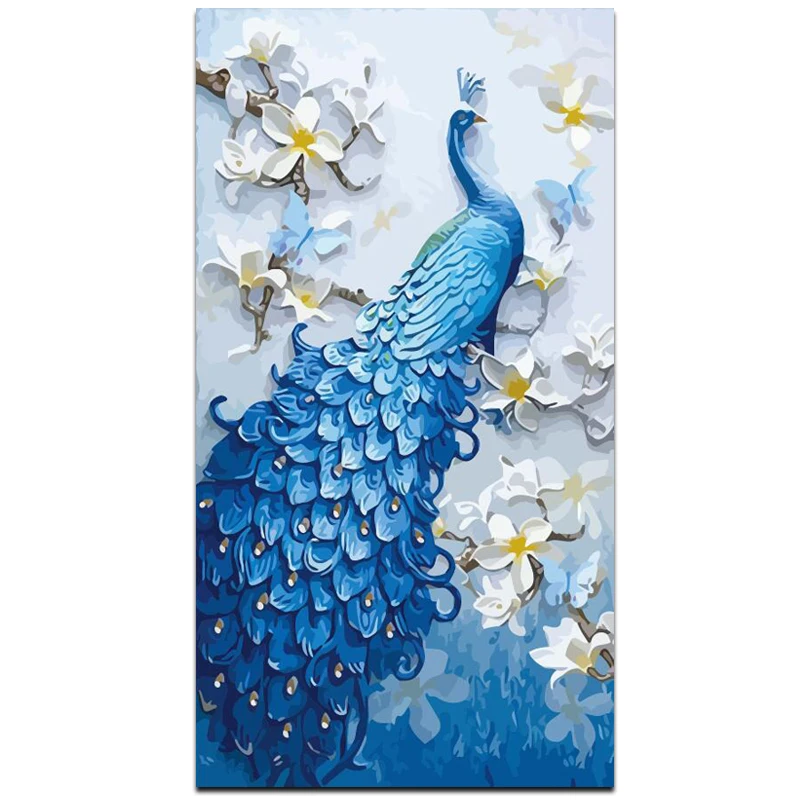 

CHENISTORY Frame Peacock DIY Painting By Number Modern Wall Art Picture Animal Oil Painting On Canvas For Living Room 60x120cm