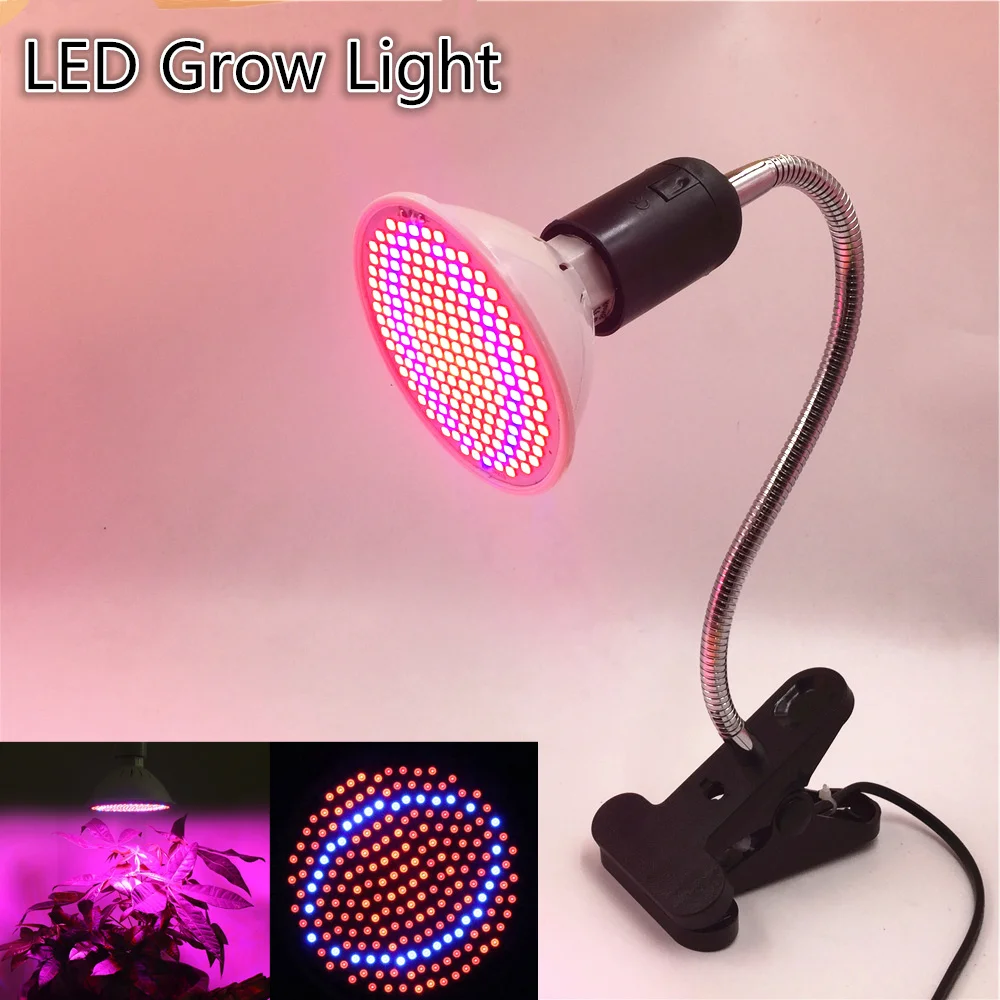 

LED Grow Lights Plant Grow Light 200led 60led Full Spectrum E27 Red+Blue Hydroponic Flower Veg Growing Lamps with E27 table clip