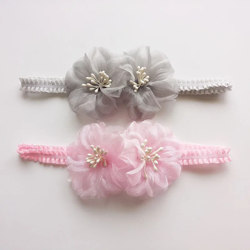 1 PCS New Design Two Flowers Baby Hairbands Children Headbands Elastic