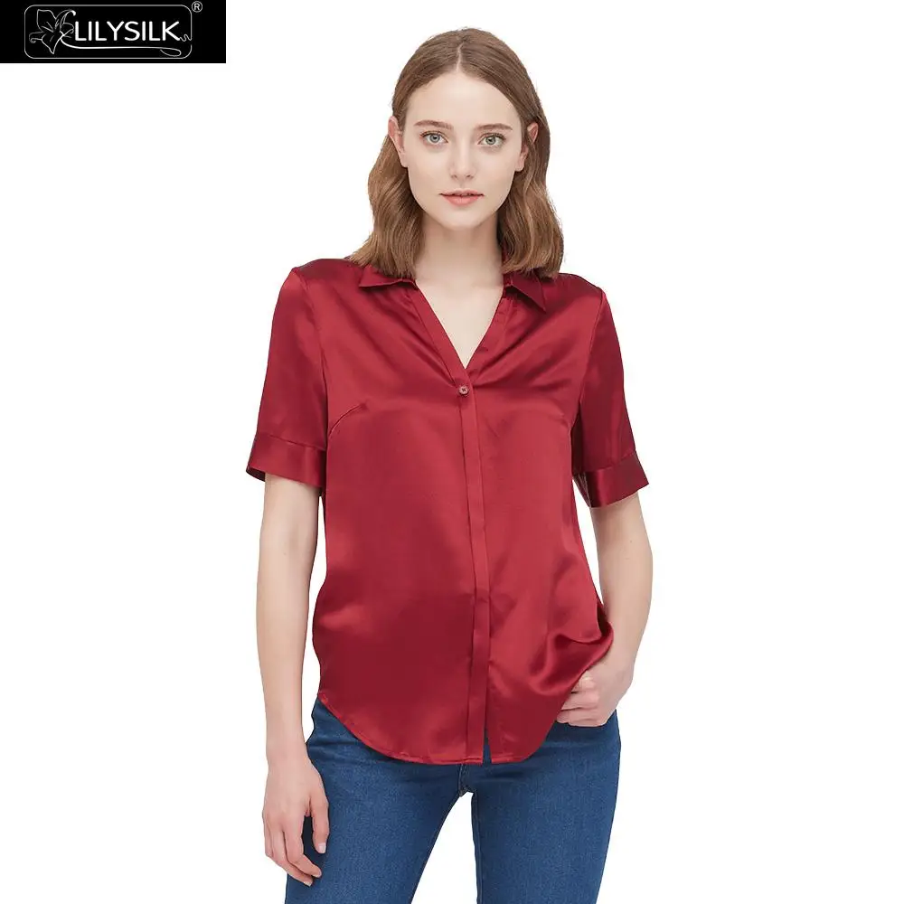 

LilySilk Shirt 100 Silk Short Sleeve Versatile Women New Free Shipping