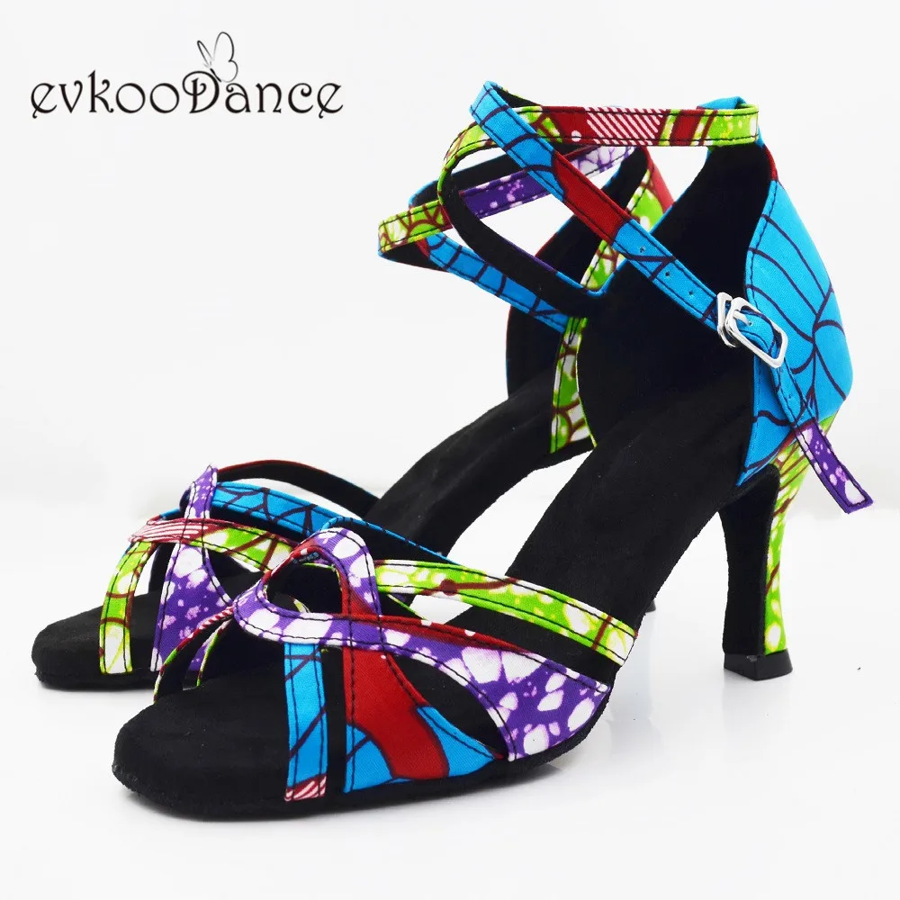 Evkoo dance Zapatos De Baile Синие атласные танцевальные туфли в африканском стиле 7 см латинские Бальные Сальса Танцевальная обувь для женщин и девушек