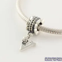 DIY подходит для браслетов Pandora Letter V Charms 925 Аутентичные стерлингового серебра-ювелирные бусины для женщин