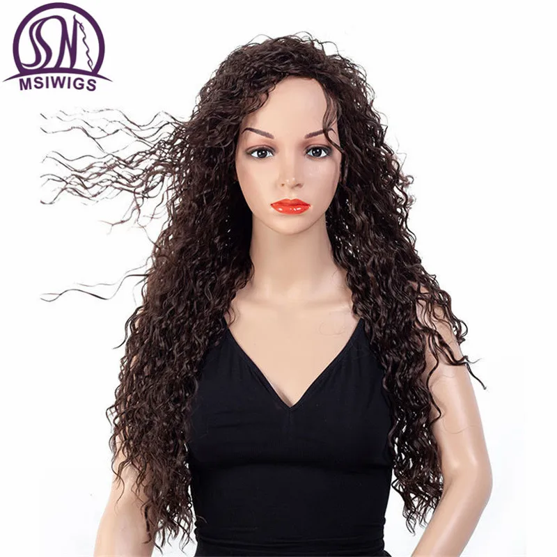 MSIWIGS 28 дюймов в длину синтетические фигурные парики для Для женщин в европейском и американском стиле темно-коричневый парик из