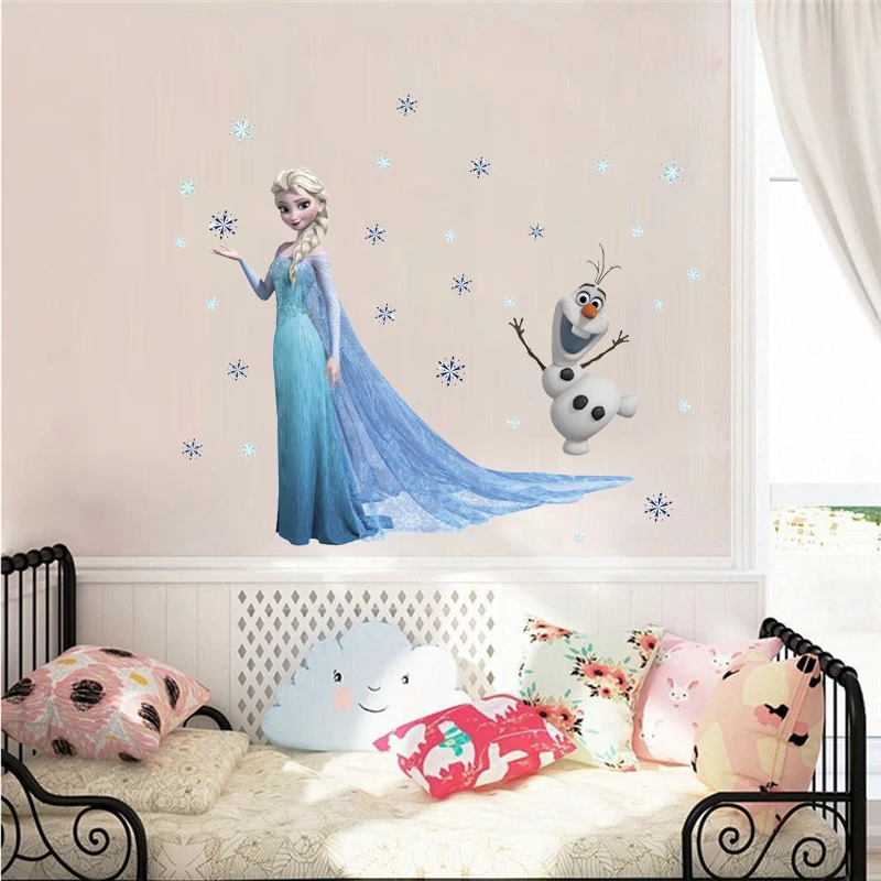 Прекрасный Олаф Королева Эльза снежинки Замороженные наклейки на стену для детской комнаты украшения мультфильм Домашние наклейки фотообои с героями аниме плакат художественного фильма
