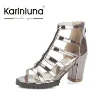 2016 sale big size 33-45 summer sandals leisure zip up rome style sqaure med heels fashion black white silver women shoes