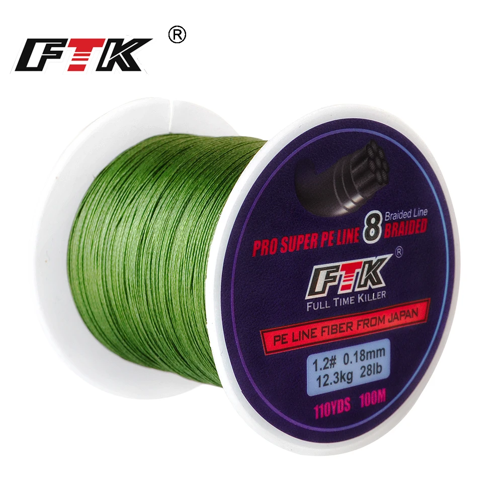 ФТК 100 м 8 strands супер прочная леска PE плетеный провод Леска 110 ярдов 0 16 мм 40 20LB 90LB
