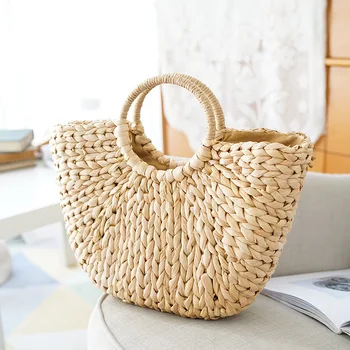 

Women Bag Korean Foreign of Corn Skin The Semicircle Art Beach Bag Travel Pictures Props Straw Bag Moon Bag New BB404