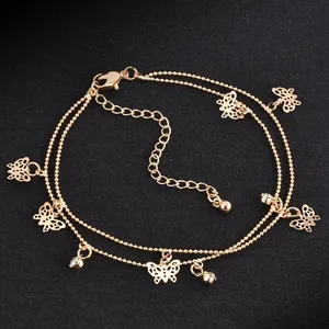 LNRRABC Лидер продаж чудное; Для женщин ножной браслет двойной Слои бабочка Aolly сандалии Crystal Beach, браслет с подвеской на щиколотке; enkelbandje - изображение