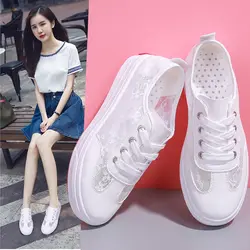 Маленькие белые обуви холст лето 2018 новый стиль для учащихся на толстой подошве дышащие сексапильность обувь для отдыха чистое лицо